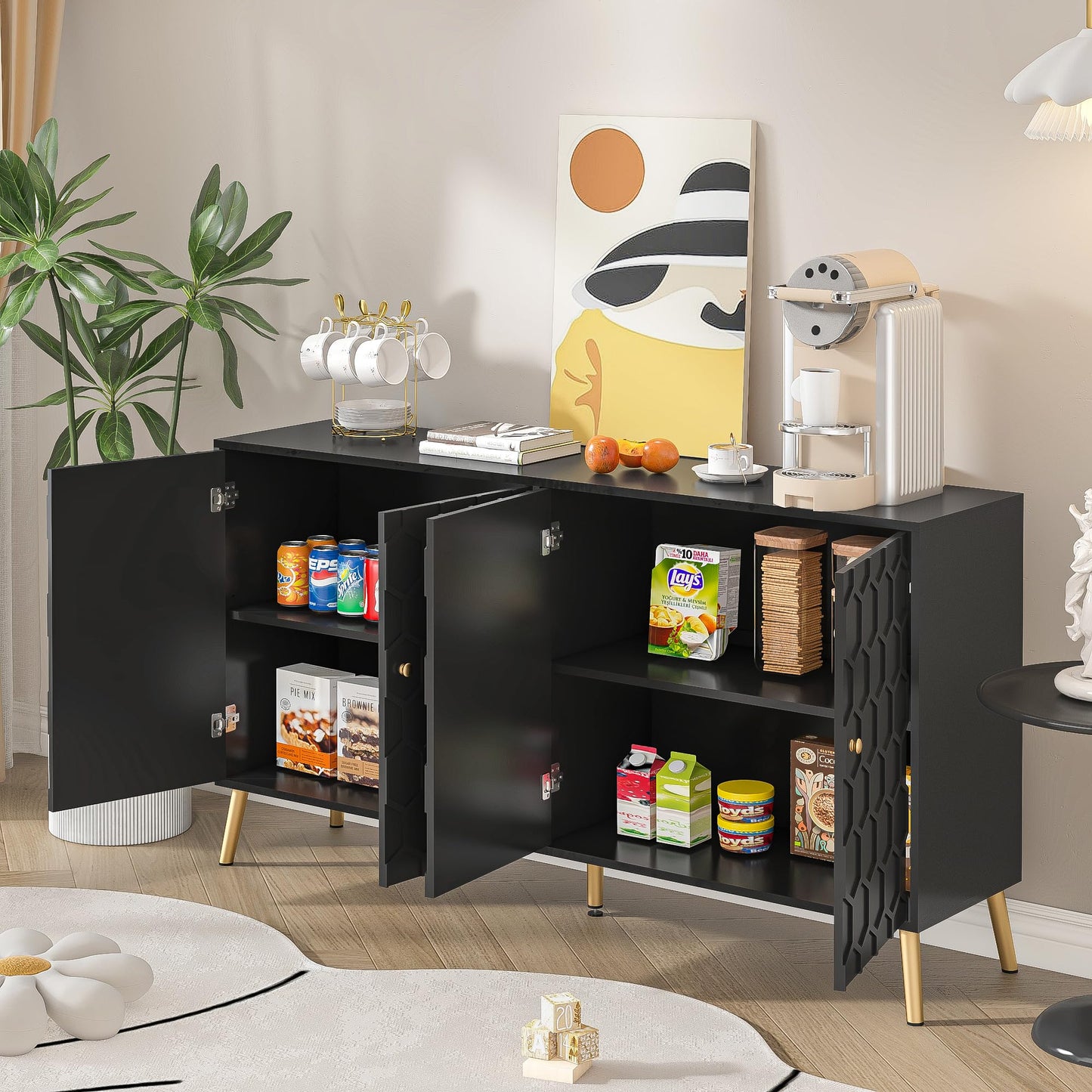 Modern Buffet Sideboard Storage Cabinet with Hexagon Pattern
