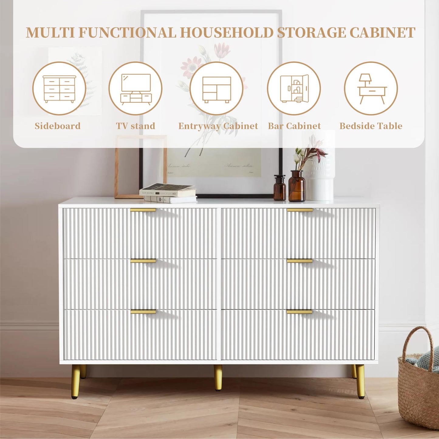 6 Drawer Dresser with Fluted Panel for Bedroom