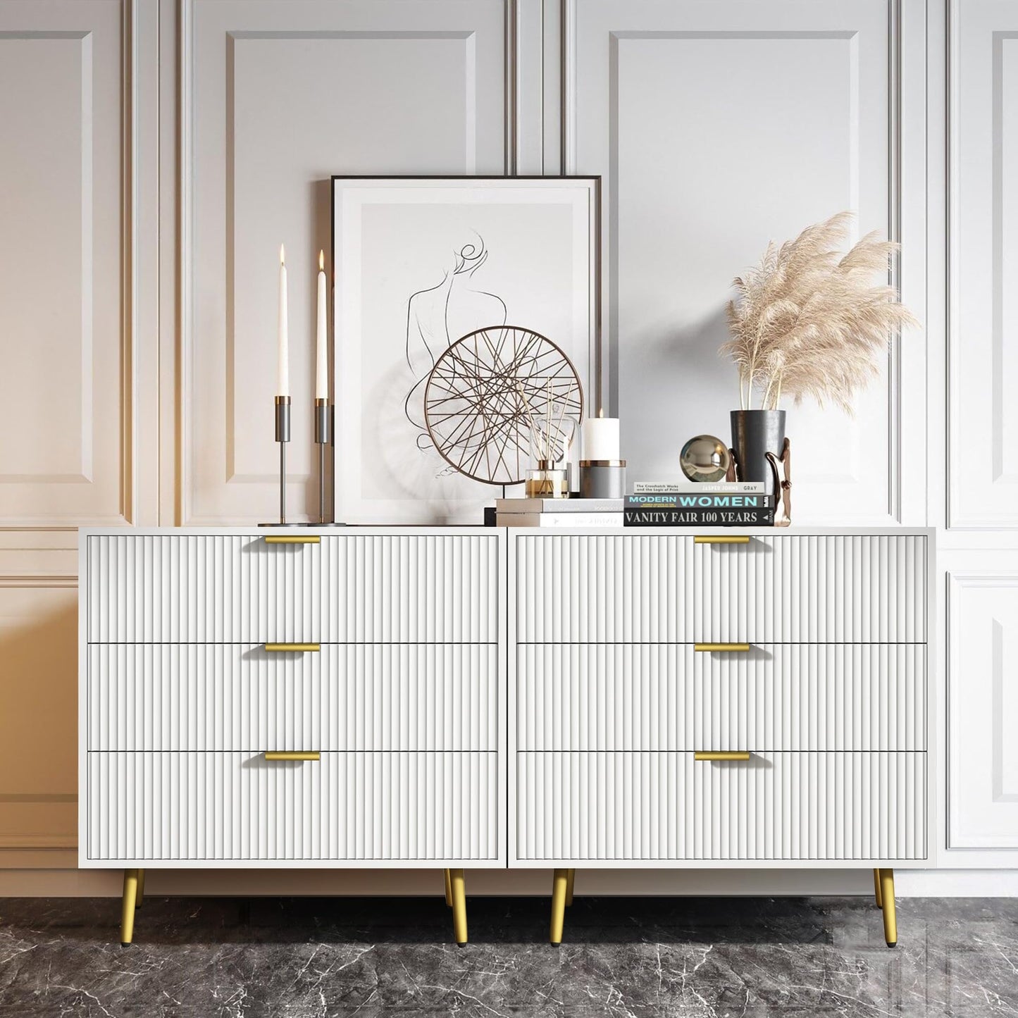 Modern Dressers Chest of Drawers with Fluted Panel