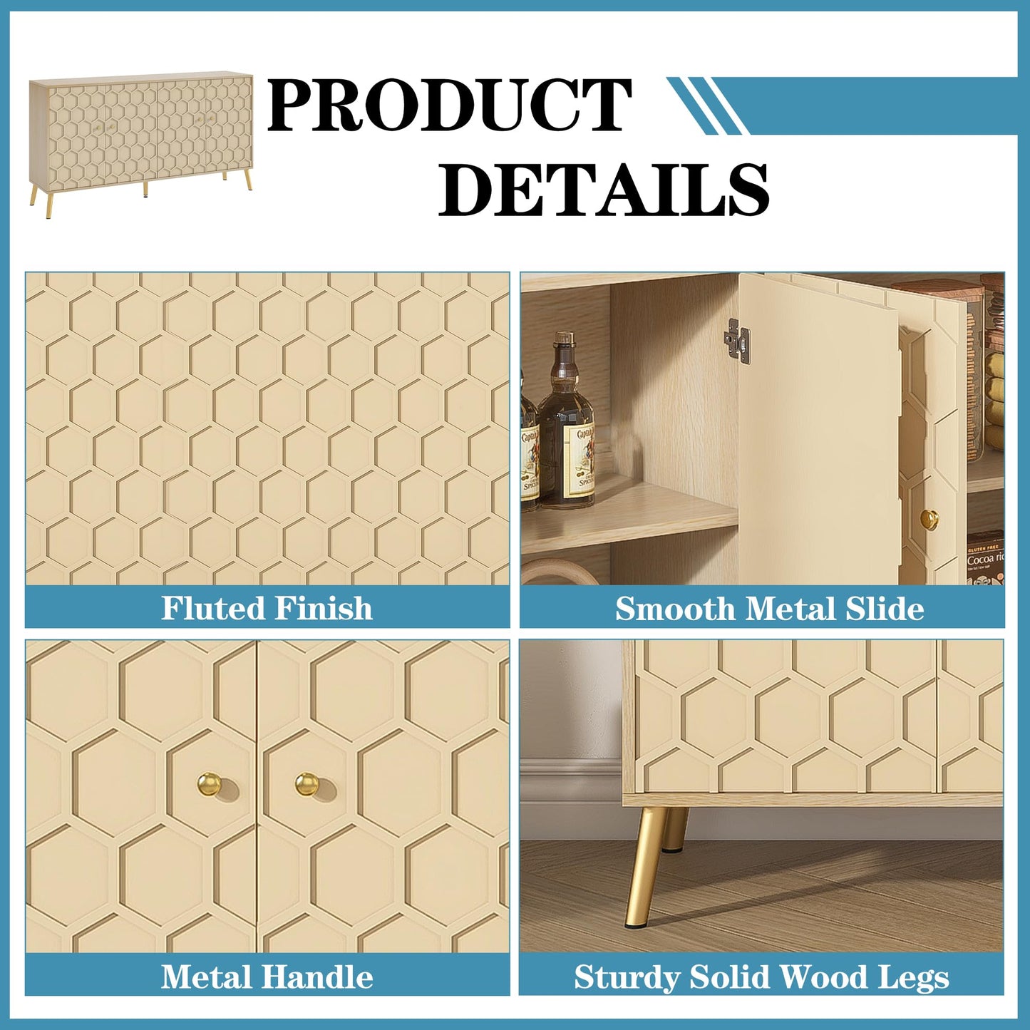 Modern Buffet Sideboard Storage Cabinet with Hexagon Pattern