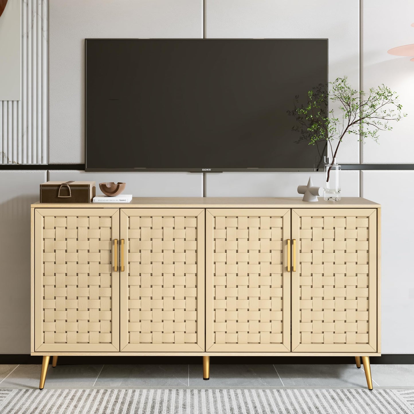 Accent Cabinet with Woven Door Sideboard Buffets Cabinet