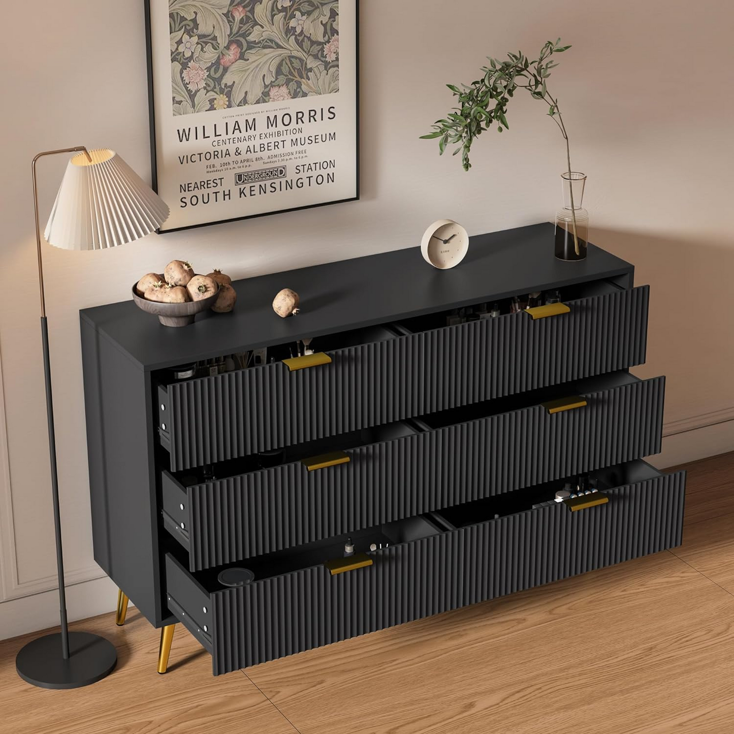 6 Drawer Dresser with Fluted Panel for Bedroom