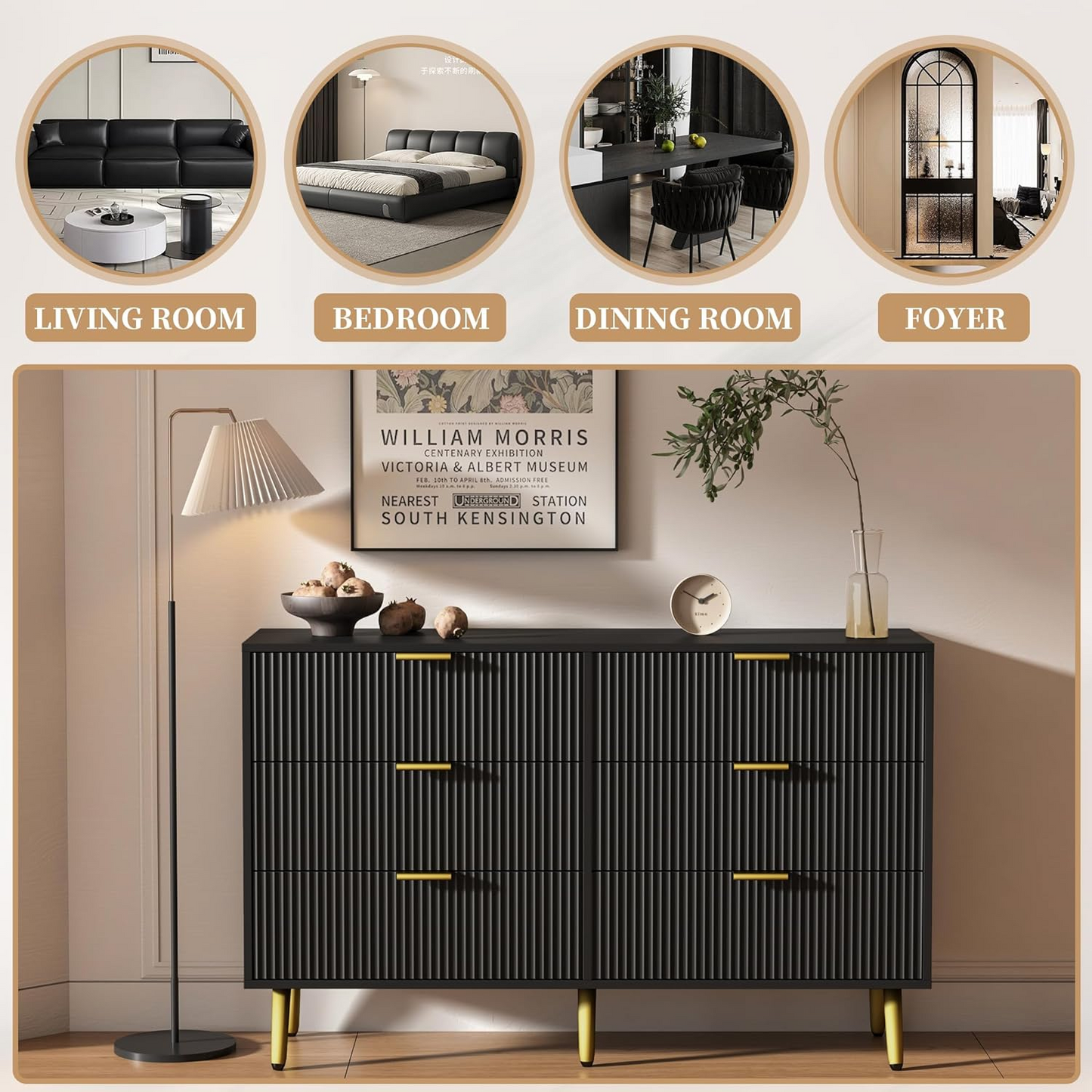 6 Drawer Dresser with Fluted Panel for Bedroom