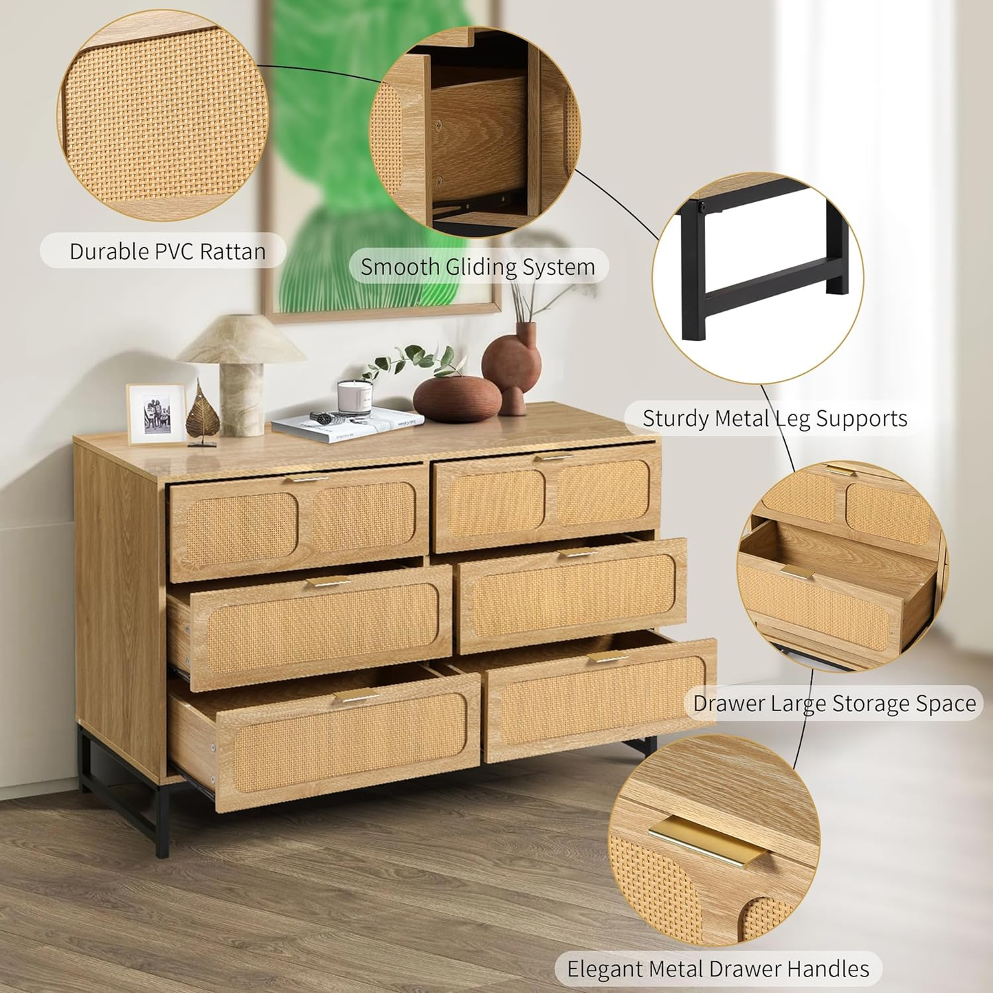 6 Drawer Rattan Dresser
