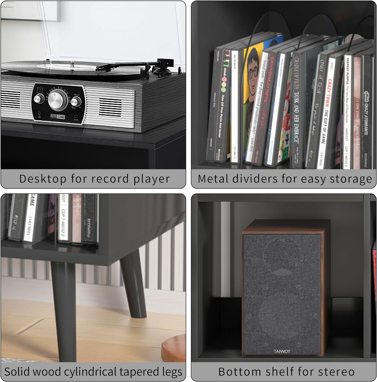 Vinyl Record Storage Cabinet with Power Outlet Stand