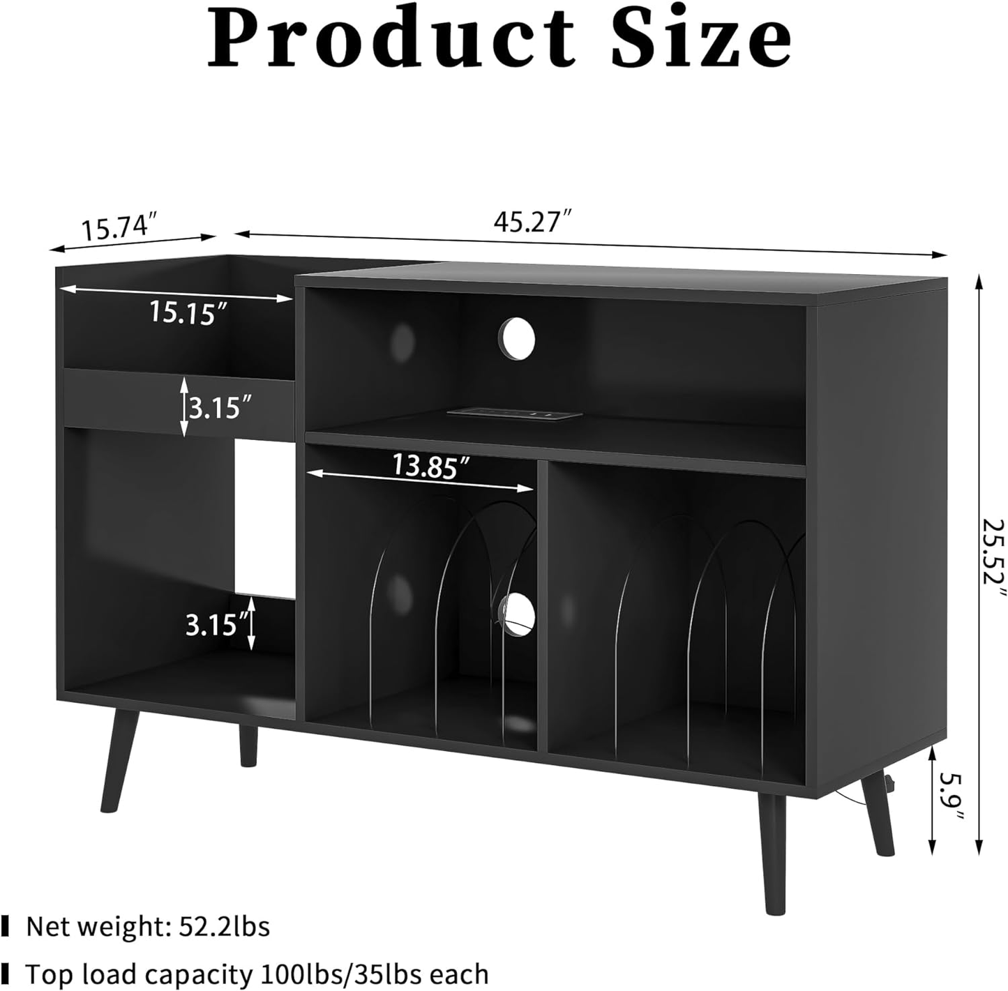 Vinyl Record Storage Cabinet with Power Outlet Stand