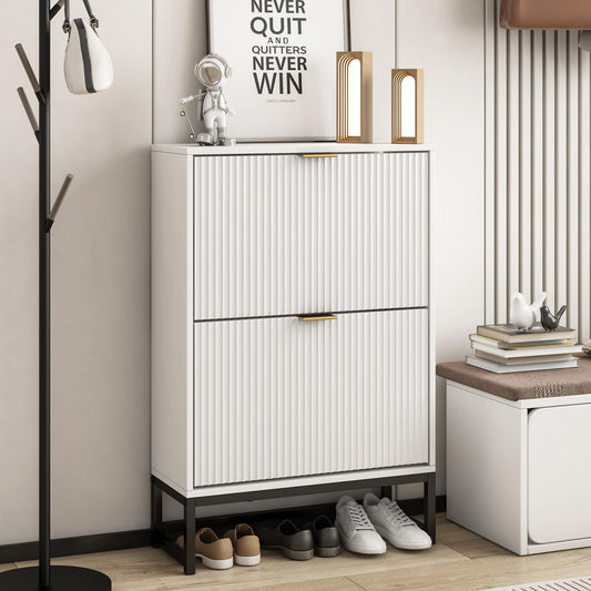 Shoe Cabinet Storage with 2 Flip Drawers Fluted Panel