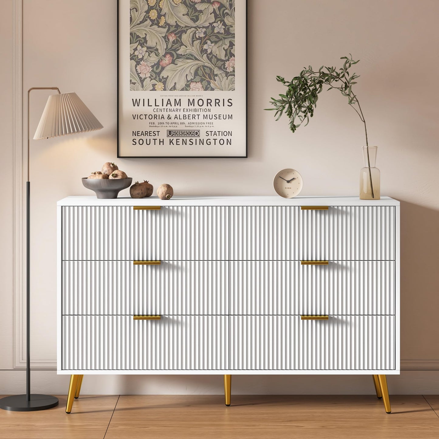6 Drawer Dresser with Fluted Panel for Bedroom