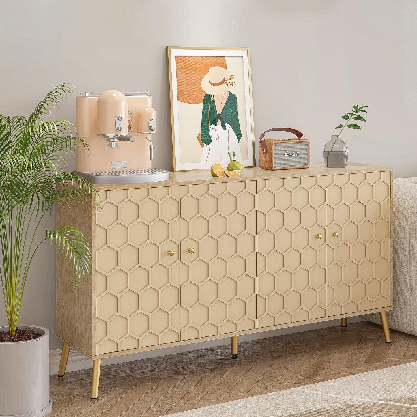 Modern Buffet Sideboard Storage Cabinet with Hexagon Pattern