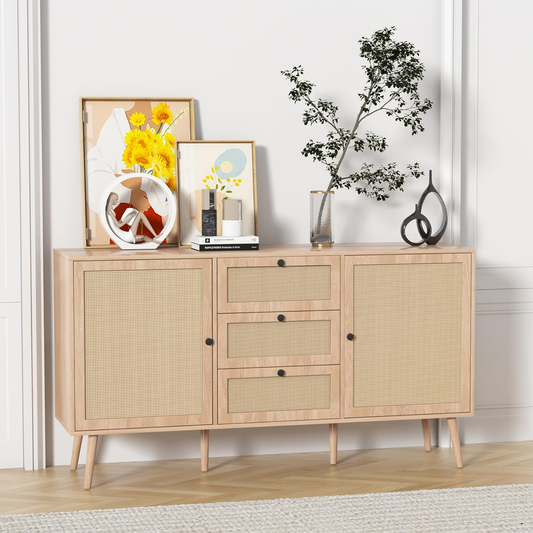 Rattan Storage Cabinet with 2 Doors and 3 Drawers