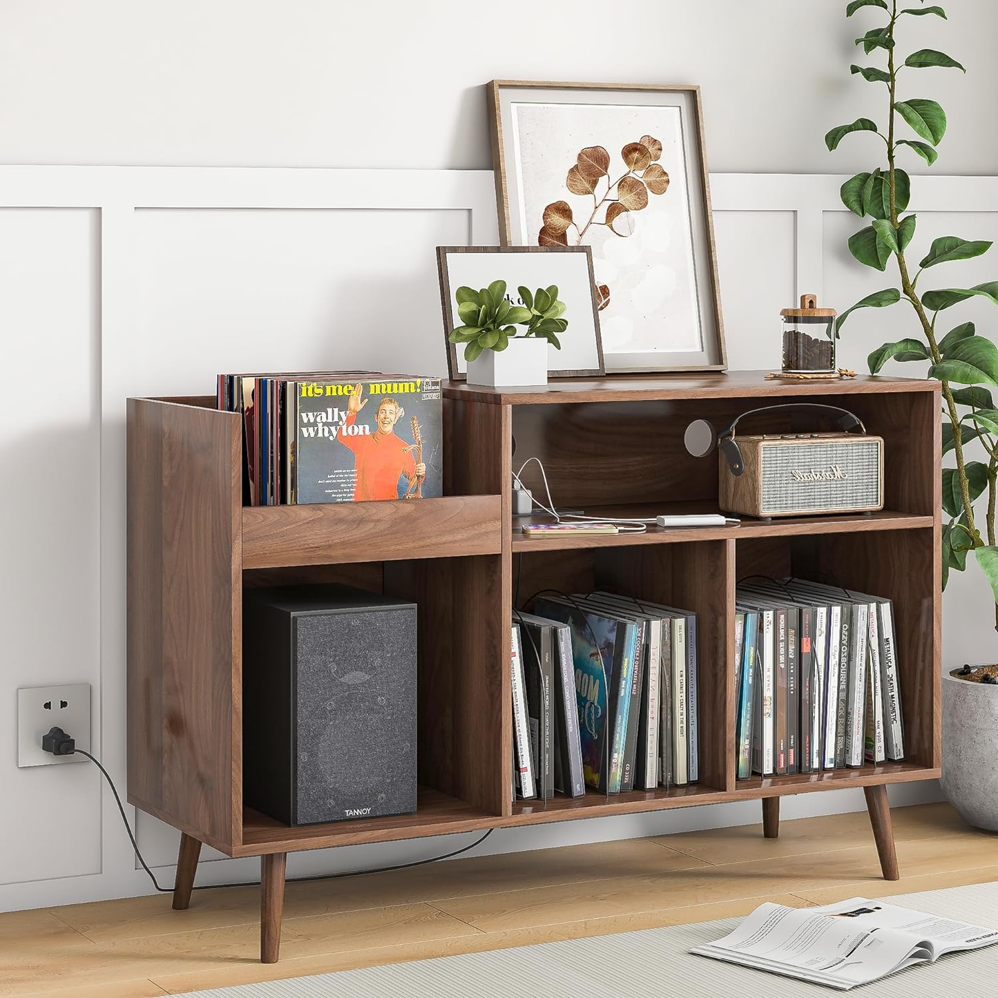 Vinyl Record Storage Cabinet with Power Outlet Stand