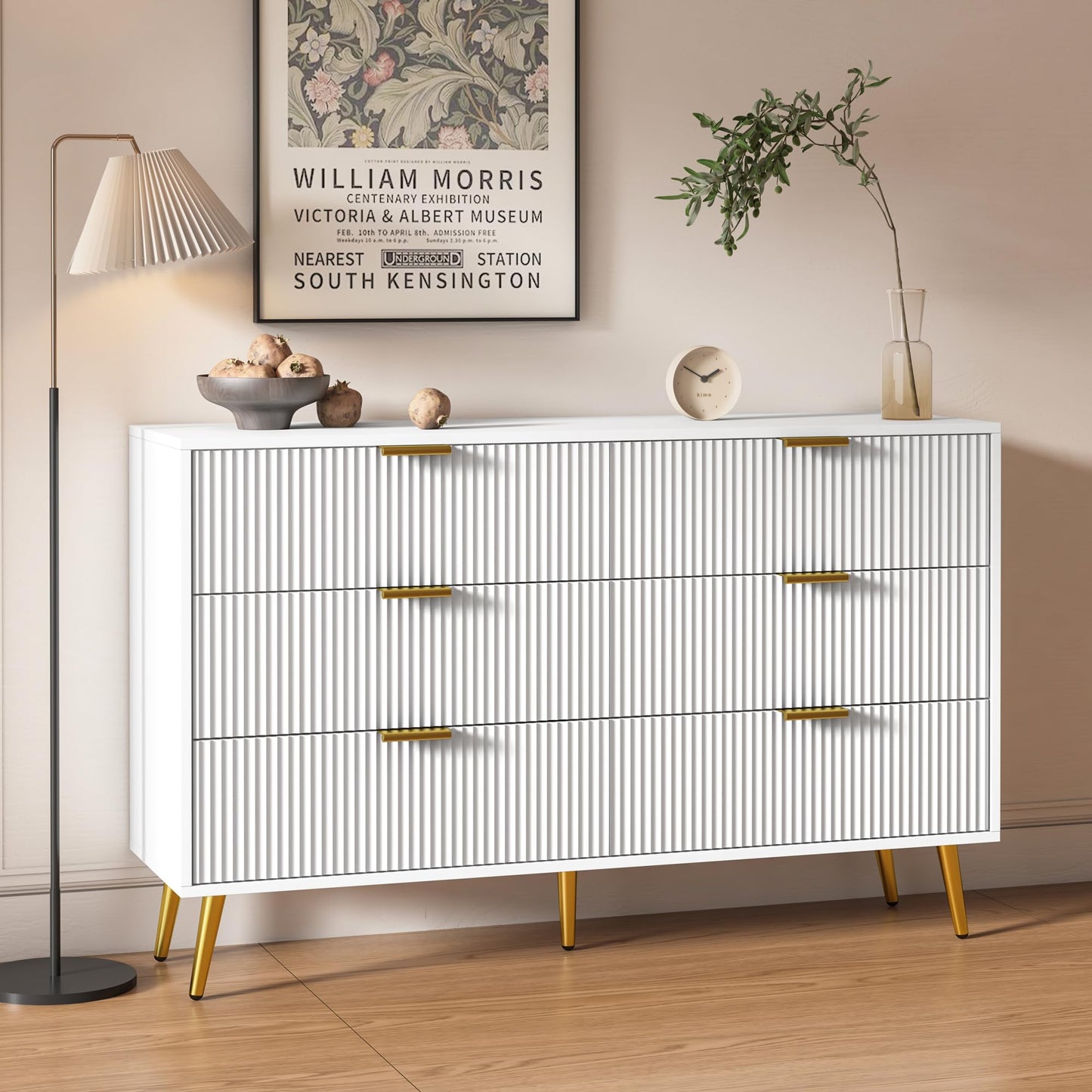 6 Drawer Dresser with Fluted Panel for Bedroom