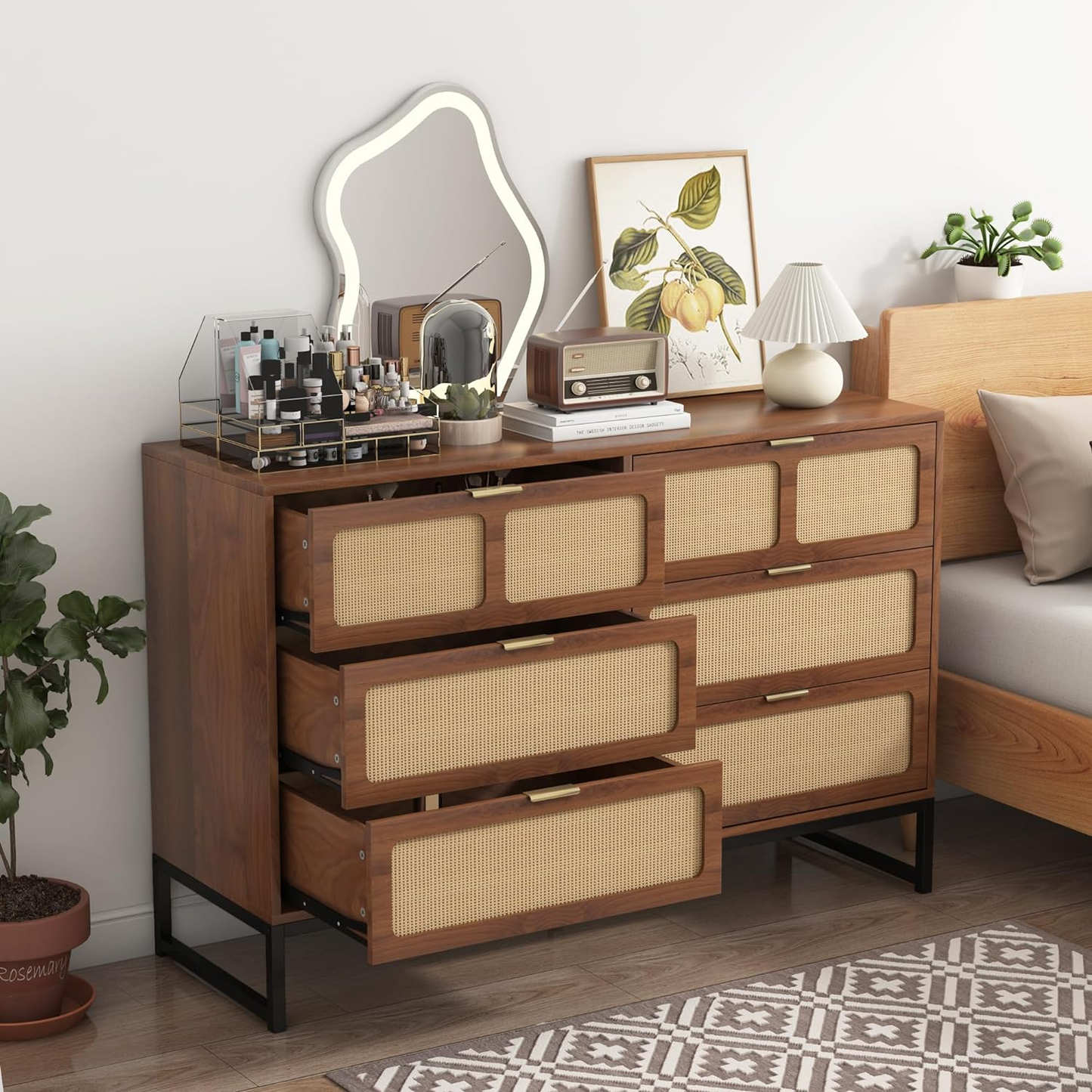 6 Drawer Rattan Dresser