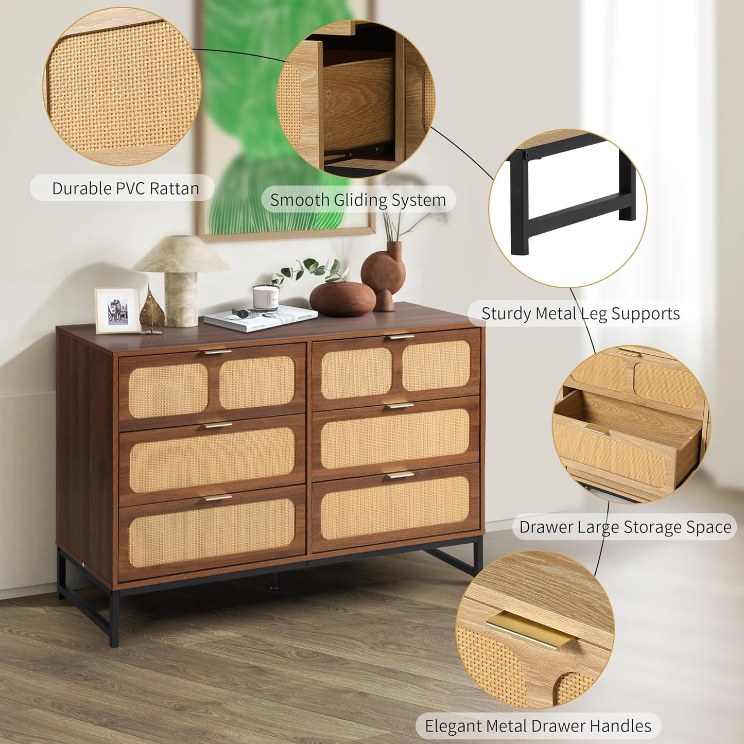 6 Drawer Rattan Dresser