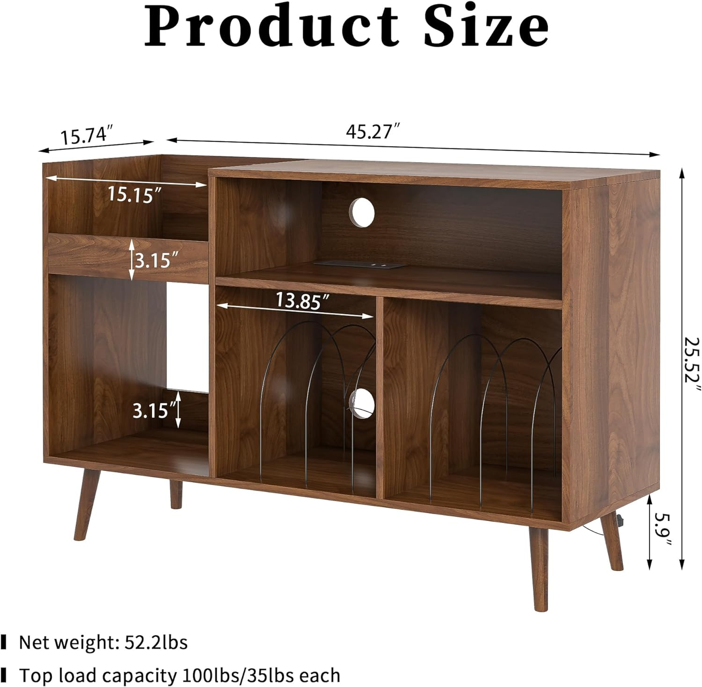 Vinyl Record Storage Cabinet with Power Outlet Stand