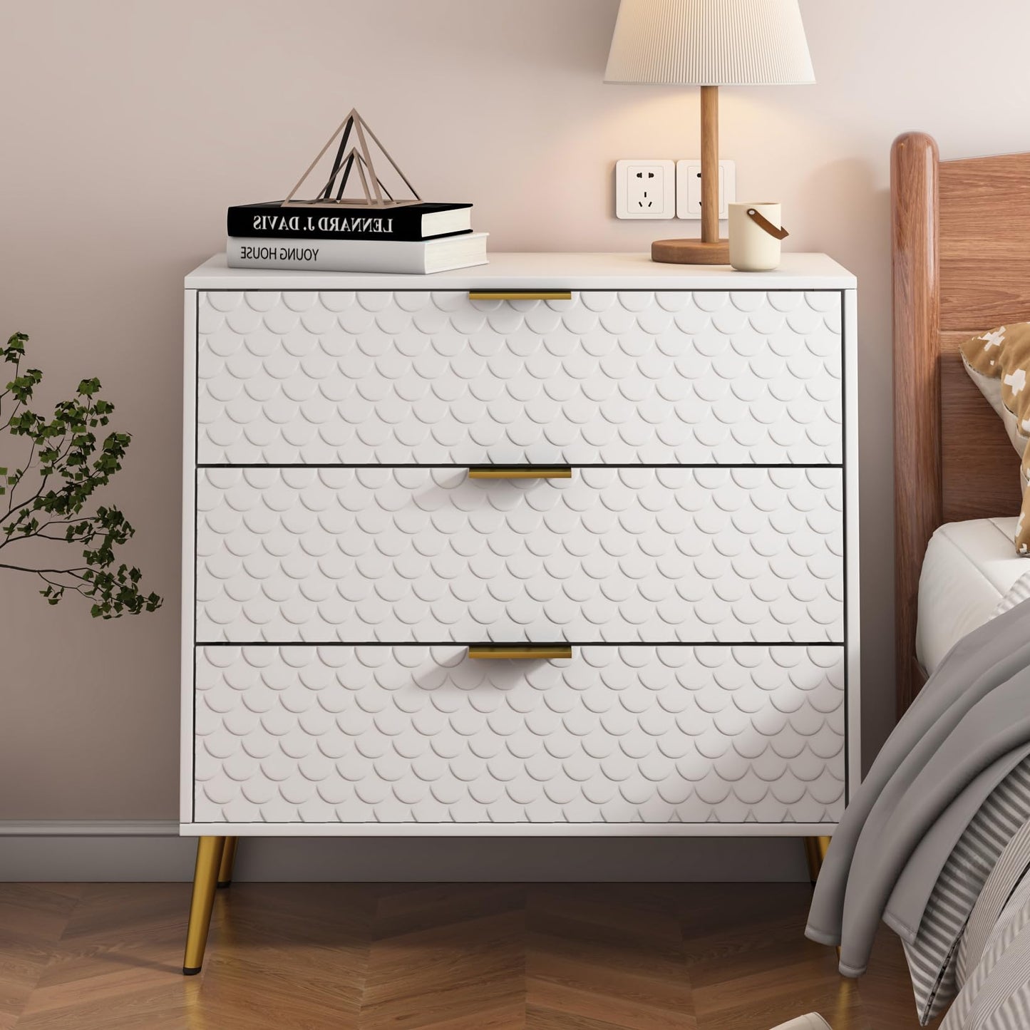 3 Drawer Dresser Cabinet Fish Scale Pattern Dresser for Living Room