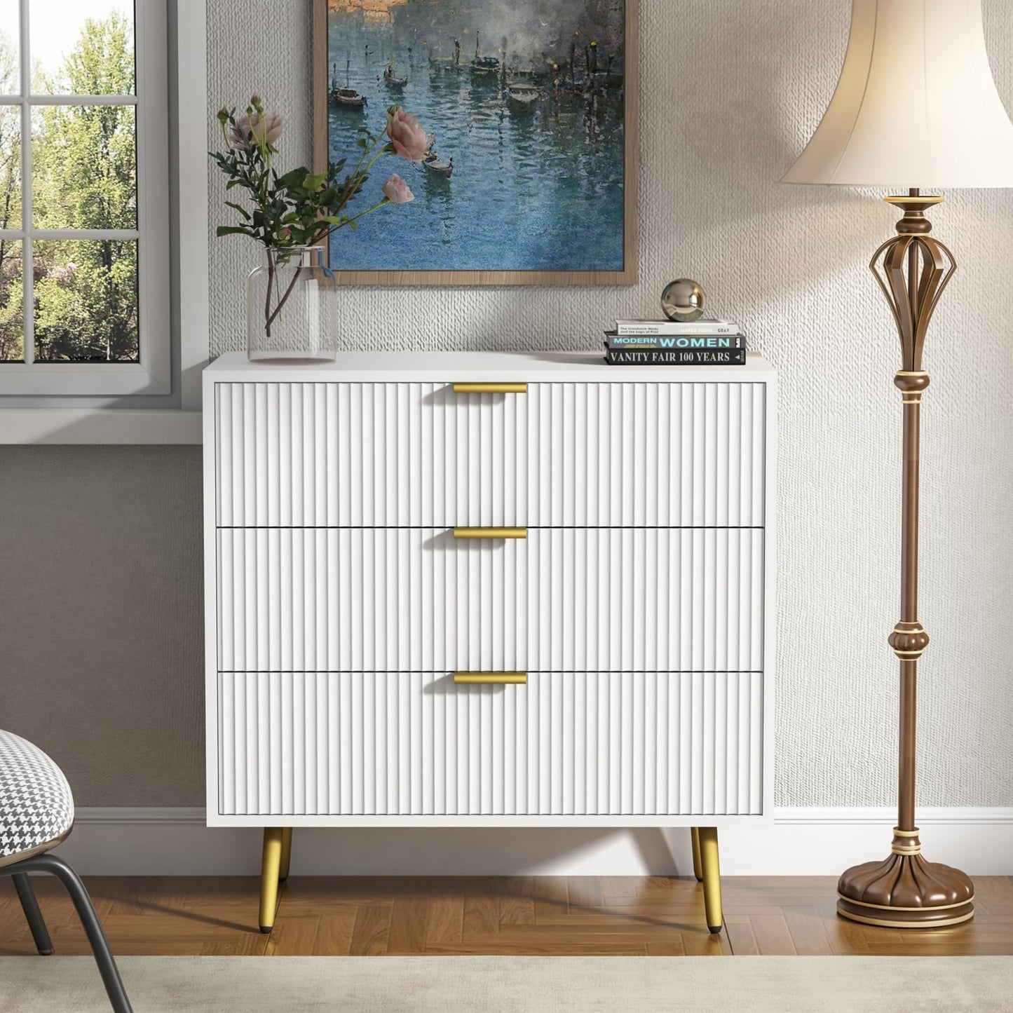 Modern Dressers Chest of Drawers with Fluted Panel
