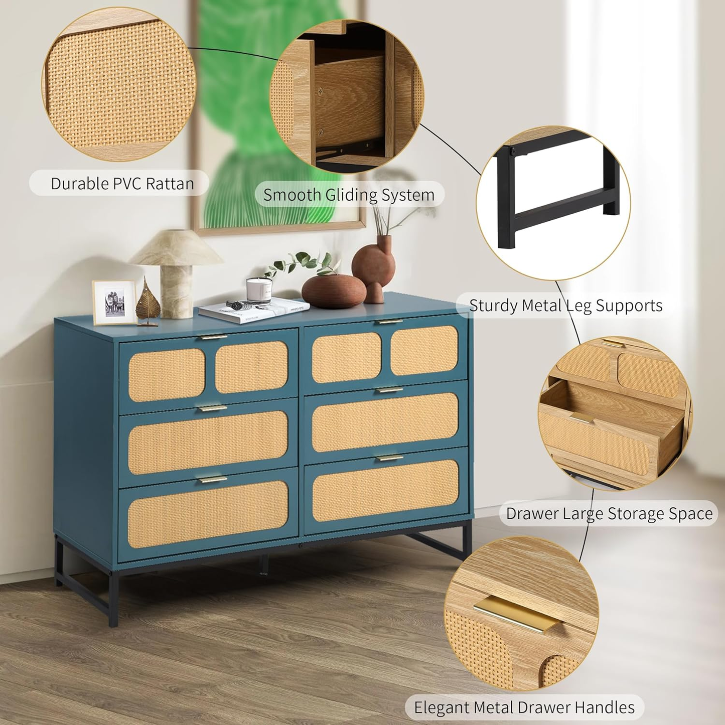 6 Drawer Rattan Dresser