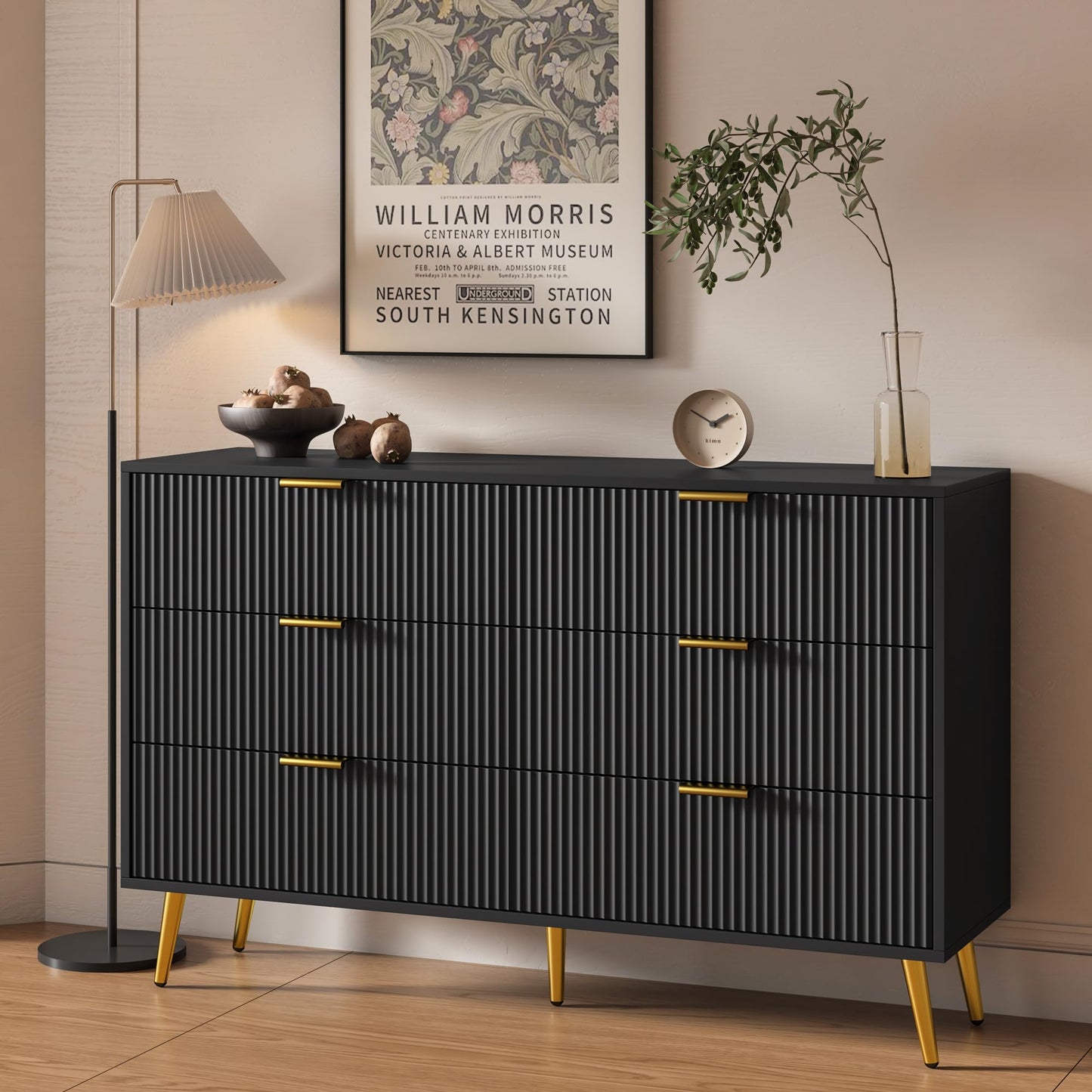 6 Drawer Dresser with Fluted Panel for Bedroom