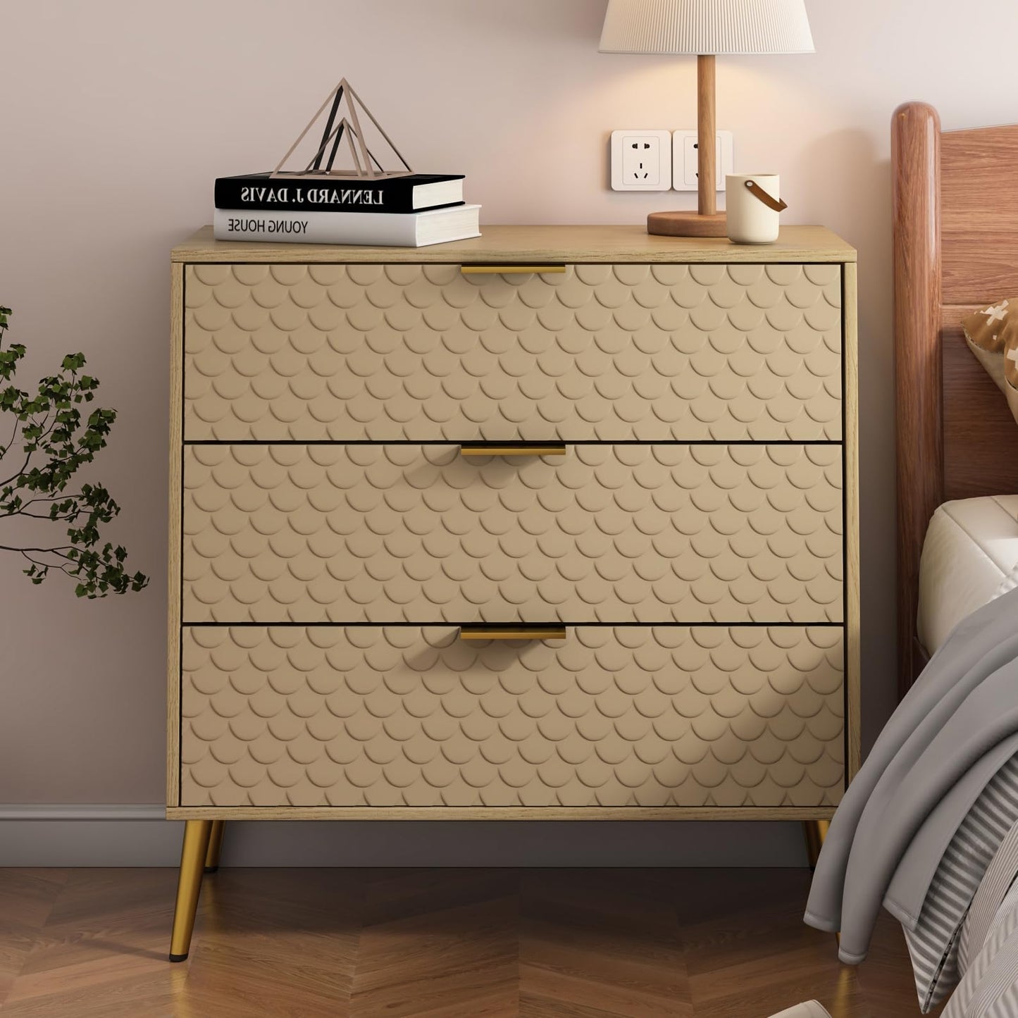 3 Drawer Dresser Cabinet Fish Scale Pattern Dresser for Living Room