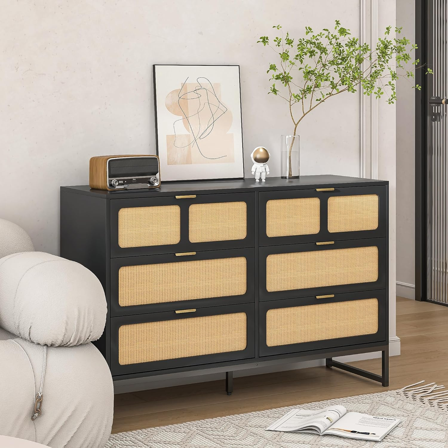 6 Drawer Rattan Dresser
