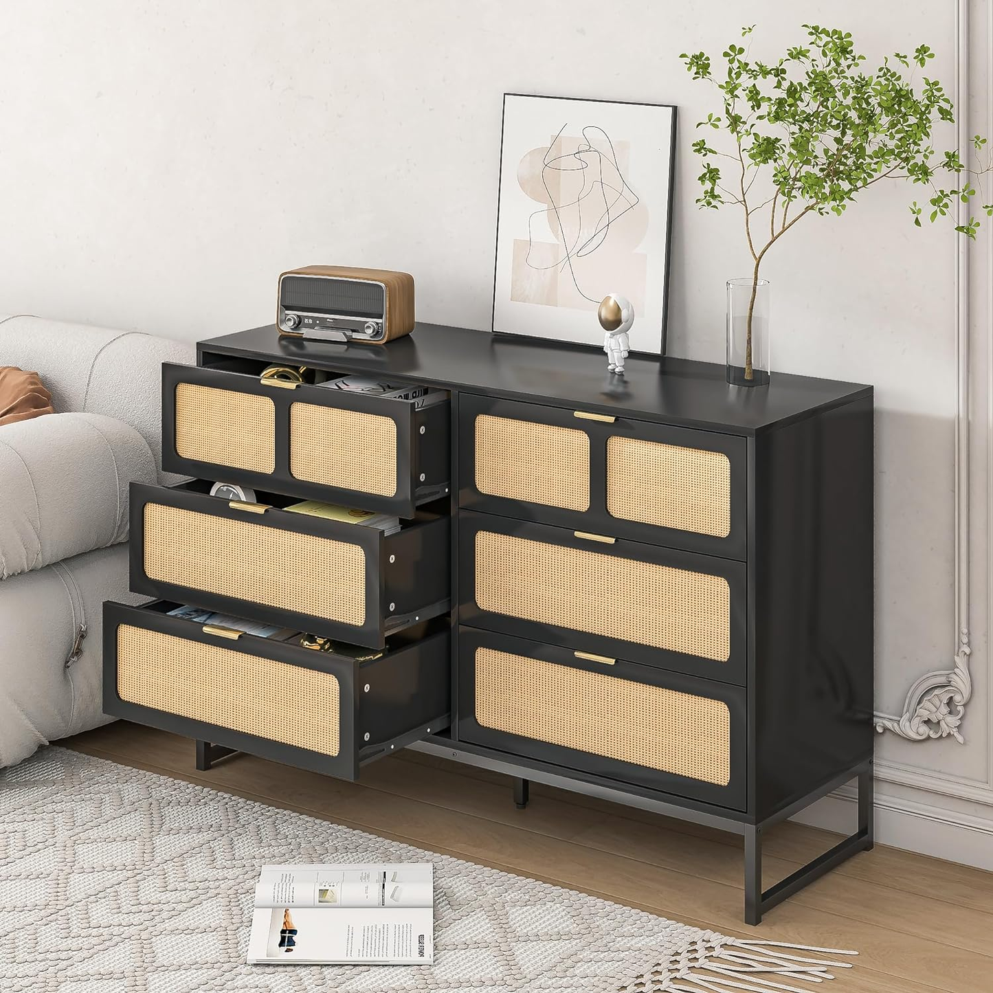 6 Drawer Rattan Dresser