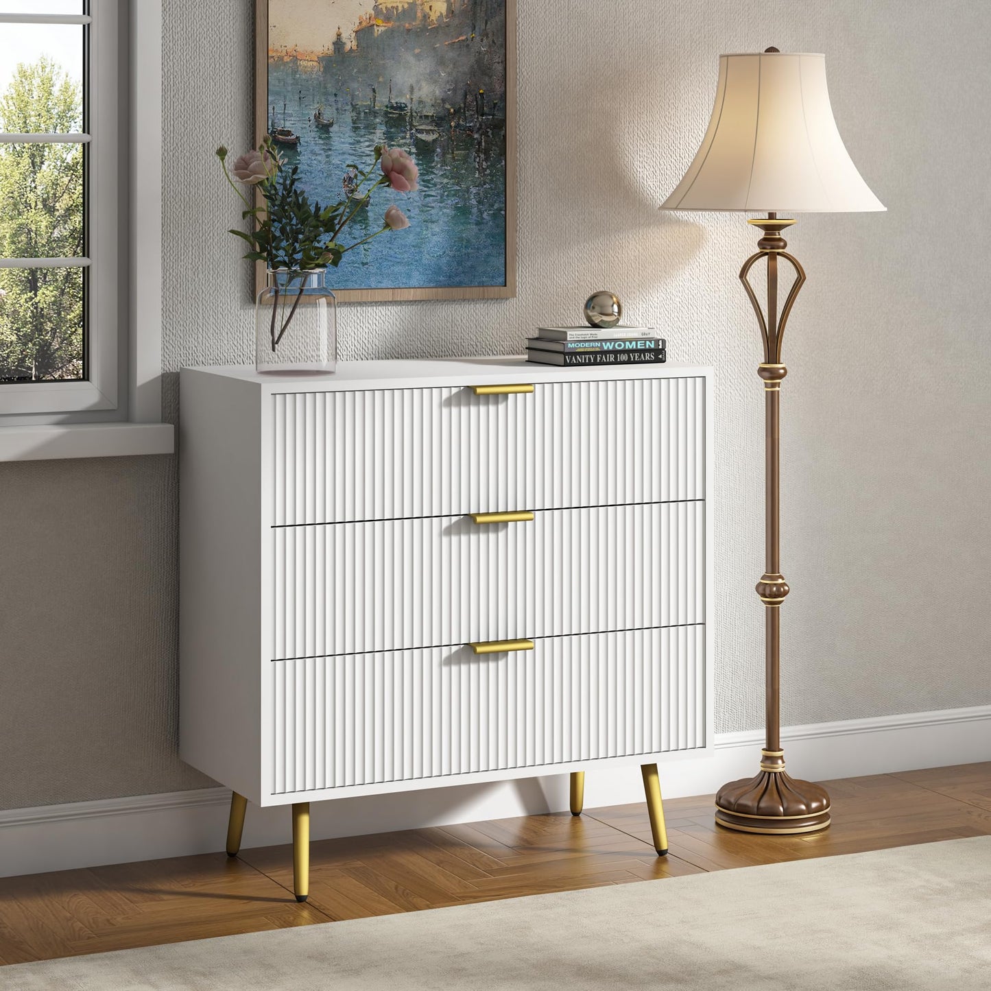 Modern Dressers Chest of Drawers with Fluted Panel