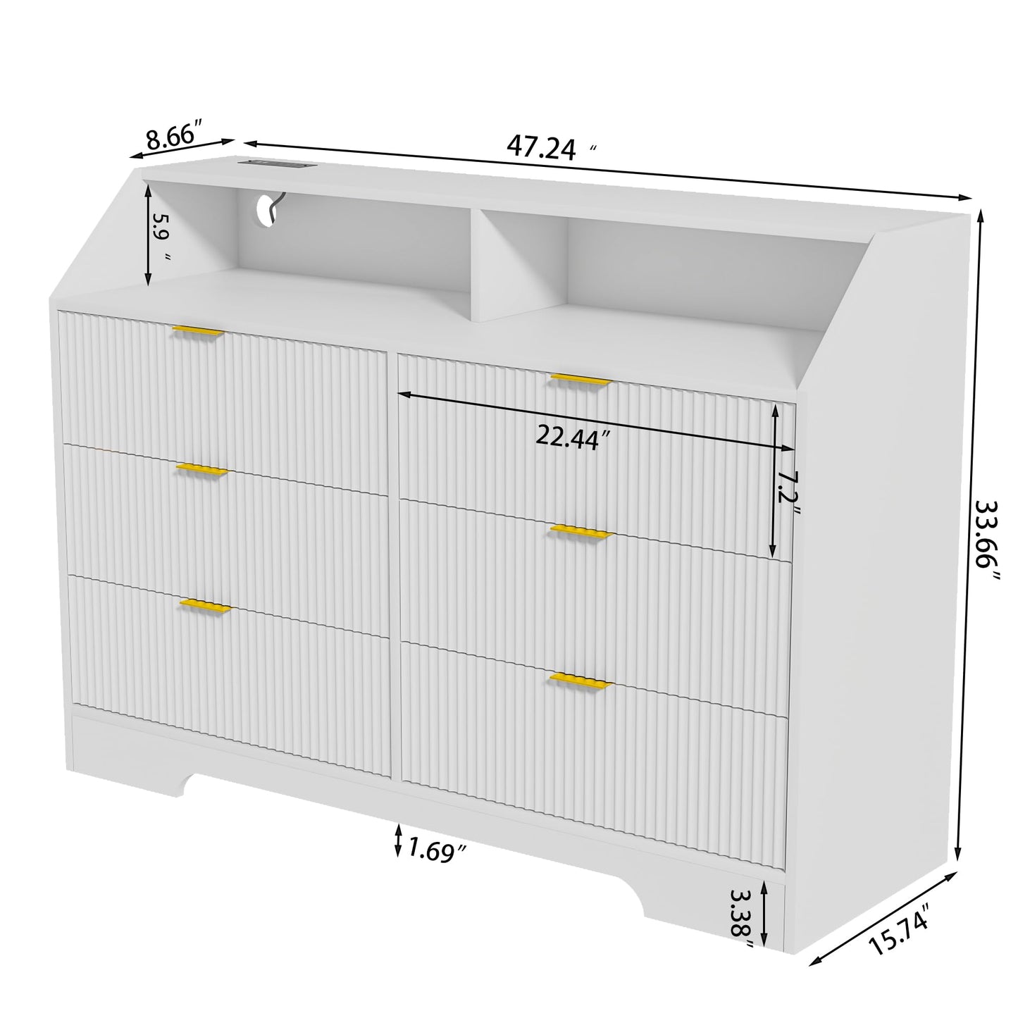 6 Drawer Dresser with Charging Station Fluted for Bedroom, Living Room