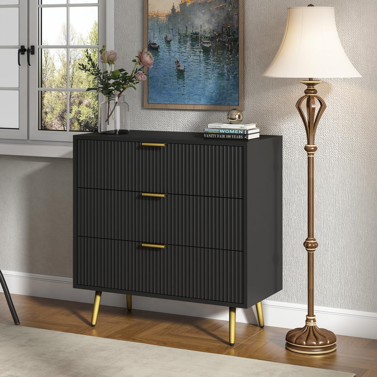 Modern Dressers Chest of Drawers with Fluted Panel
