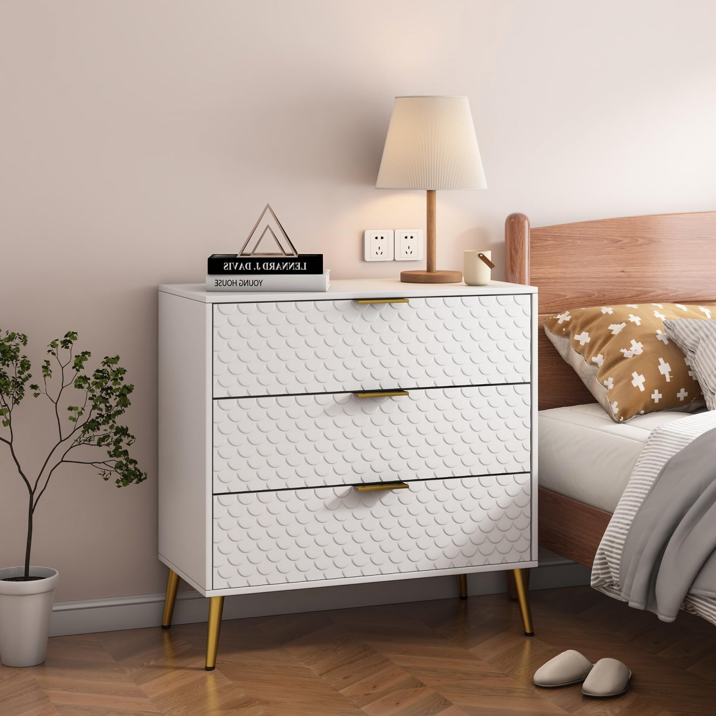 3 Drawer Dresser Cabinet Fish Scale Pattern Dresser for Living Room