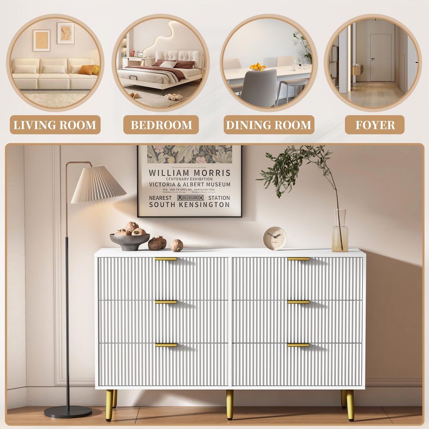 6 Drawer Dresser with Fluted Panel for Bedroom