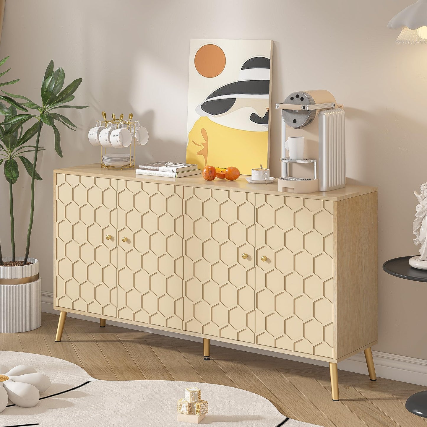 Modern Buffet Sideboard Storage Cabinet with Hexagon Pattern