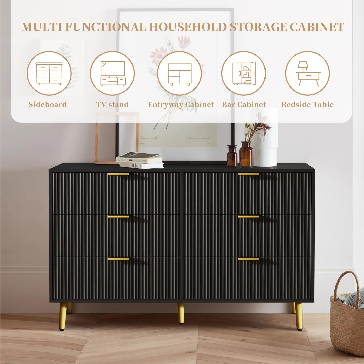 6 Drawer Dresser with Fluted Panel for Bedroom