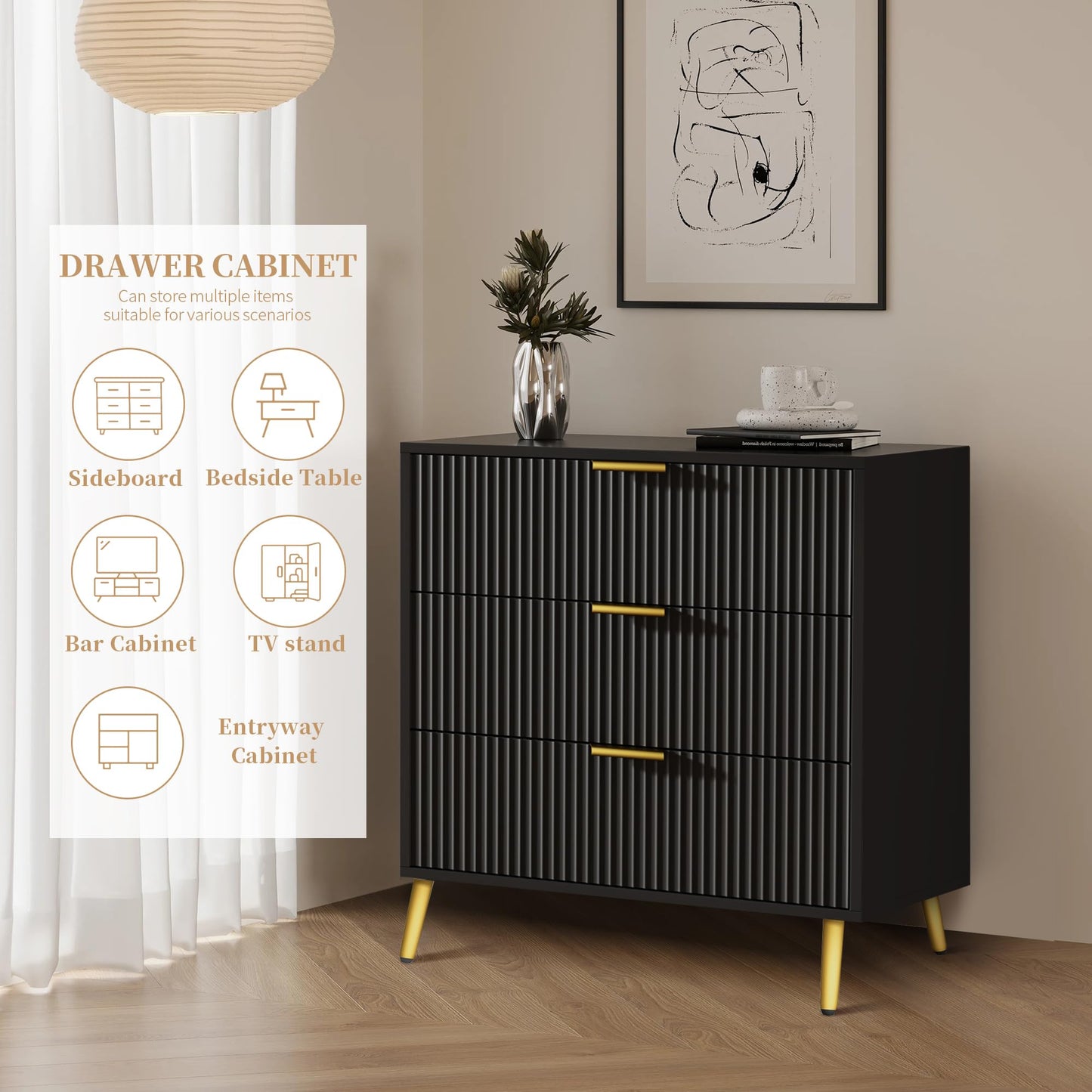 Modern Dressers Chest of Drawers with Fluted Panel