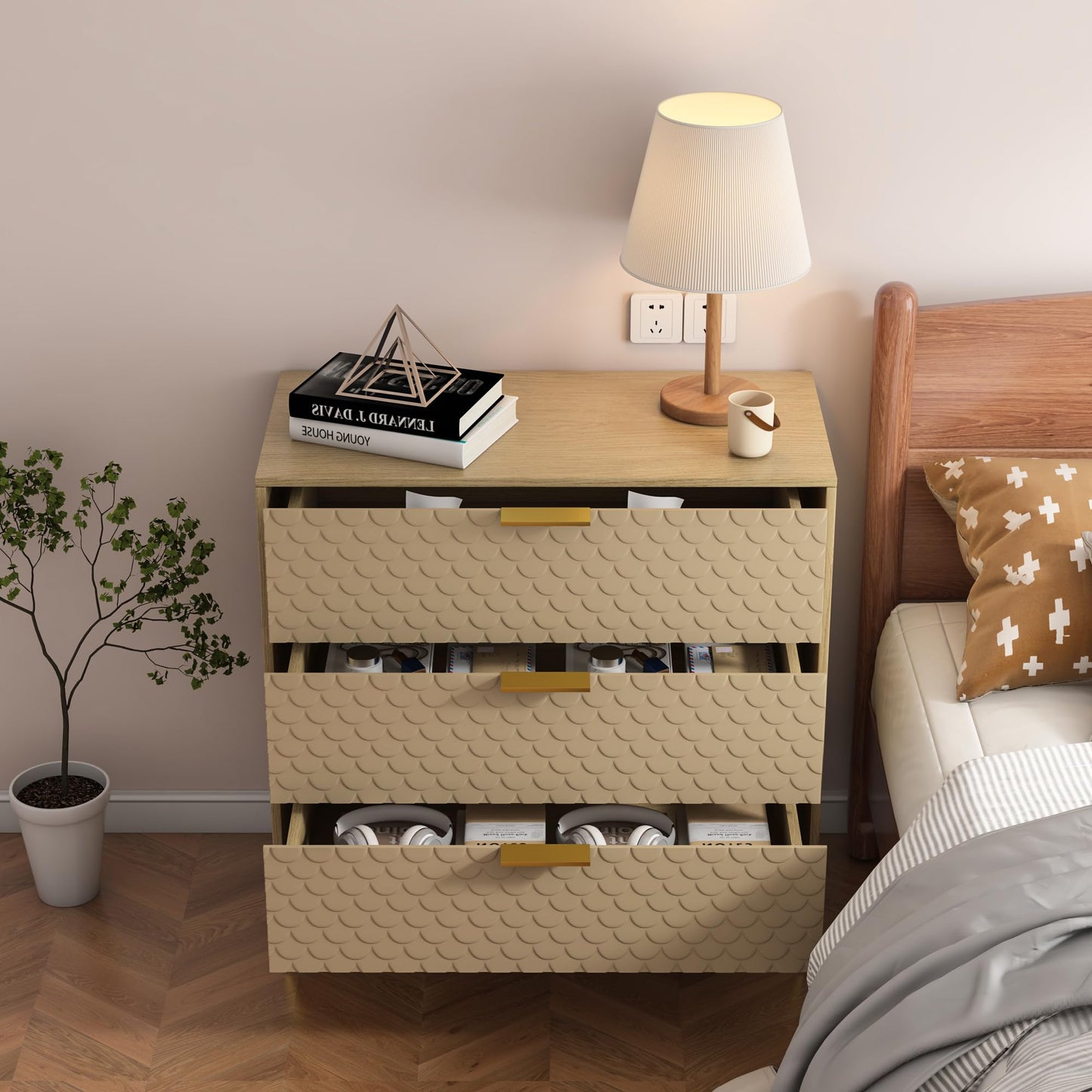3 Drawer Dresser Cabinet Fish Scale Pattern Dresser for Living Room
