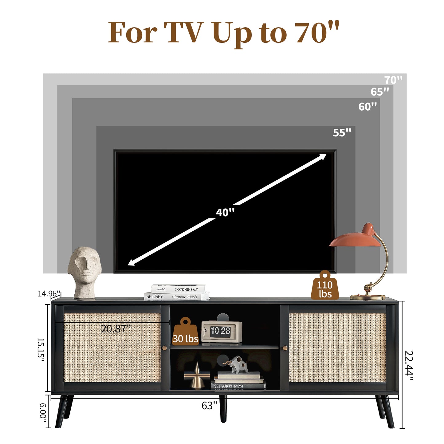 Rattan TV Stand for Up to 70" TV