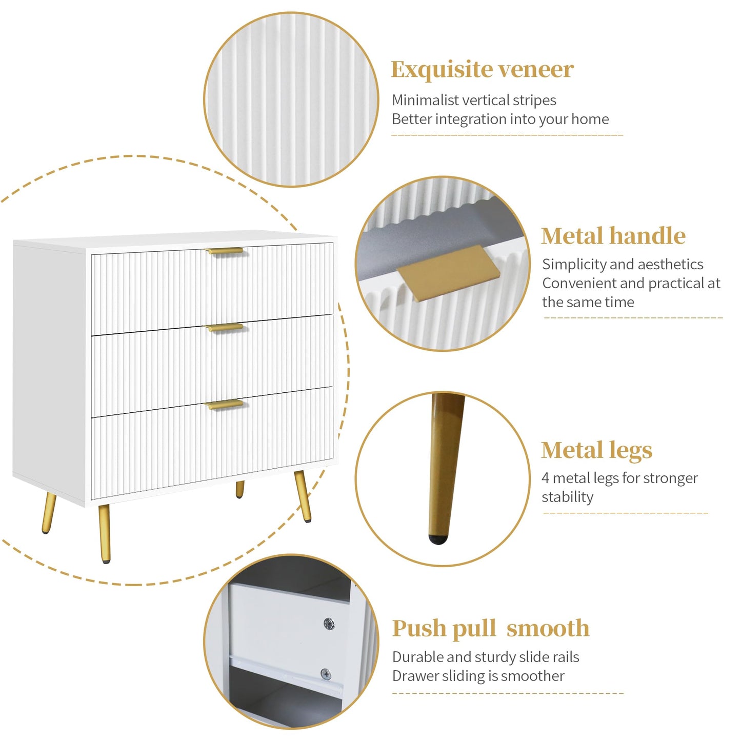 Modern Dressers Chest of Drawers with Fluted Panel