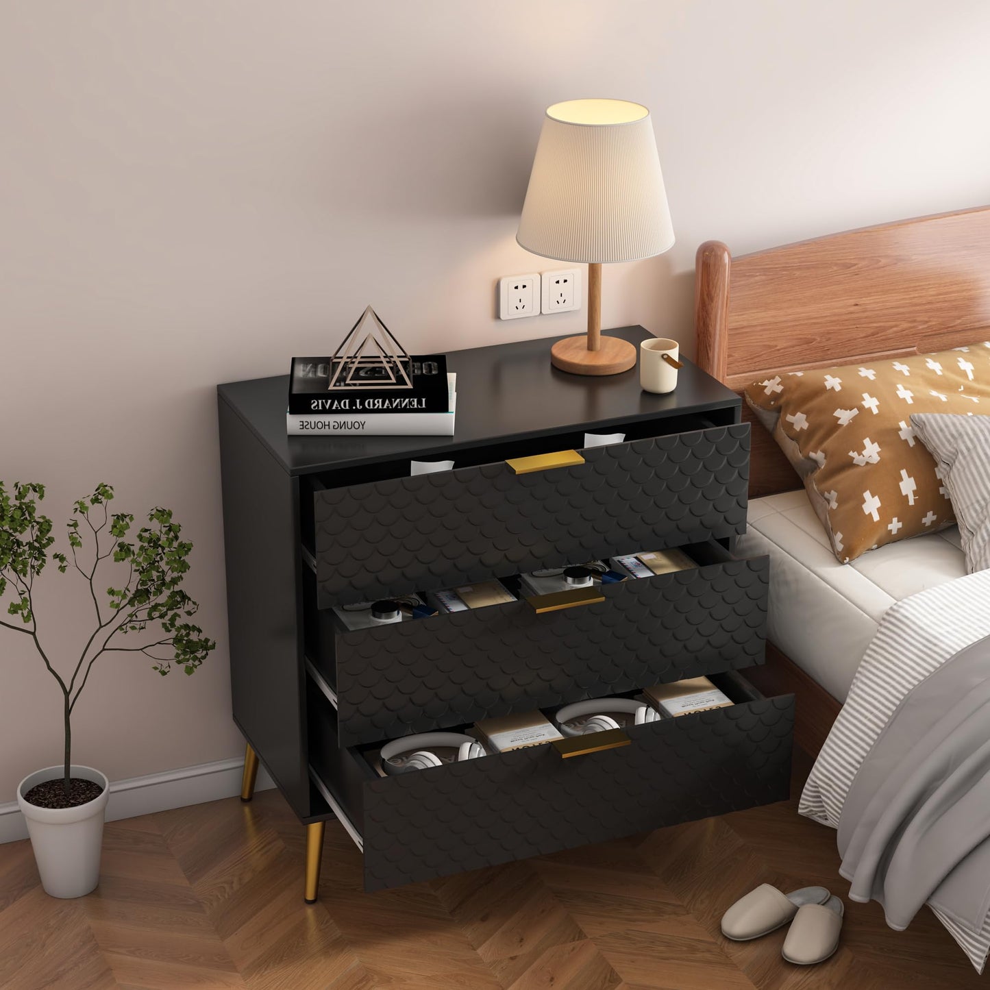 3 Drawer Dresser Cabinet Fish Scale Pattern Dresser for Living Room