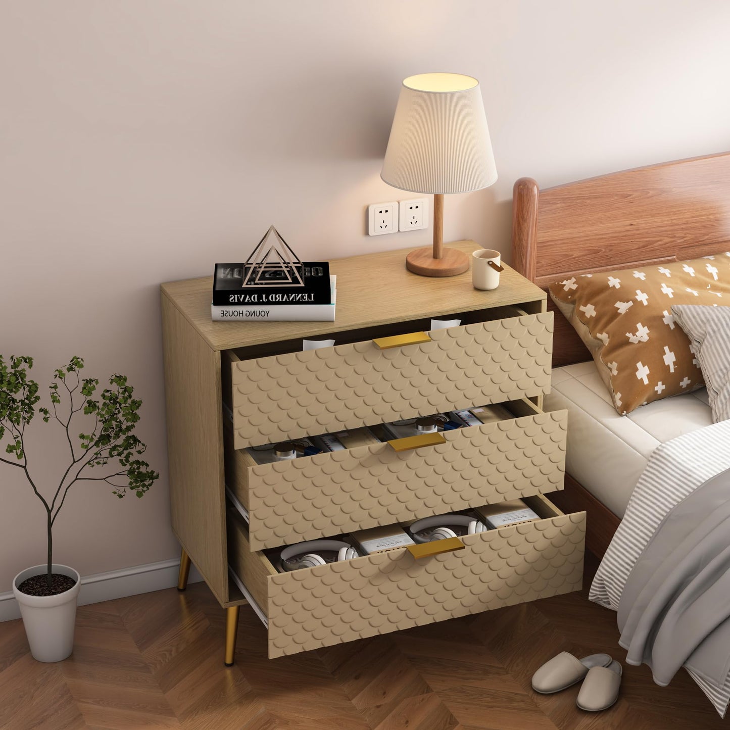 3 Drawer Dresser Cabinet Fish Scale Pattern Dresser for Living Room