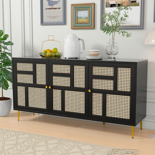 Rattan Sideboard Buffet Cabinet with 3 Doors