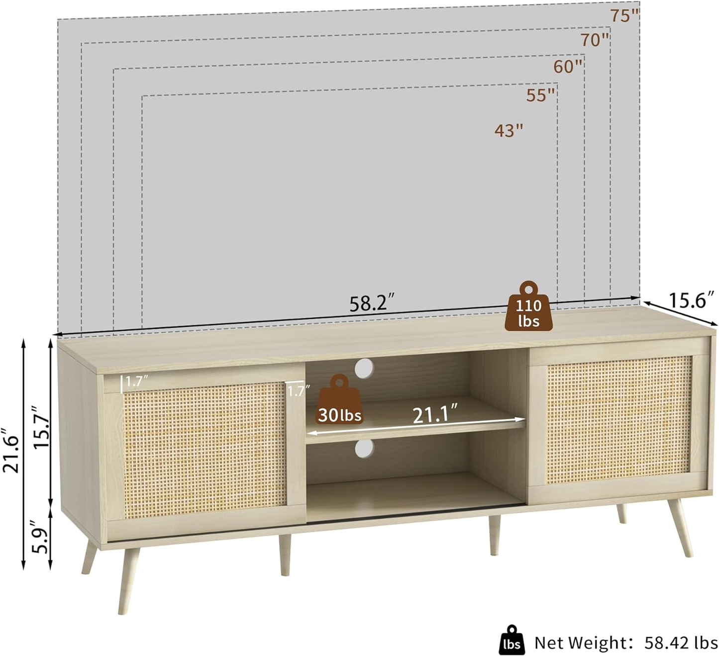 Rattan TV Stand for Televisions up to 65"