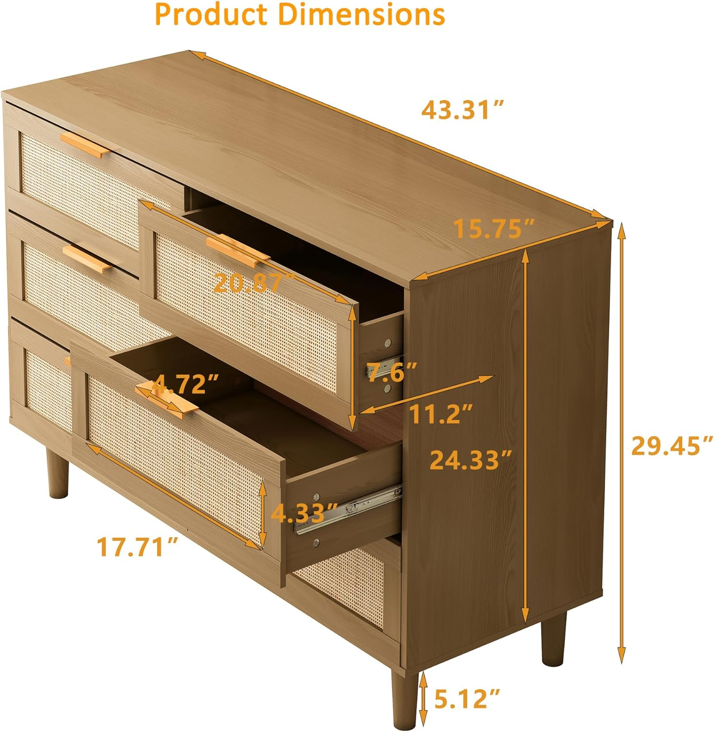 6 Drawers Rattan Dresser Rattan Drawer
