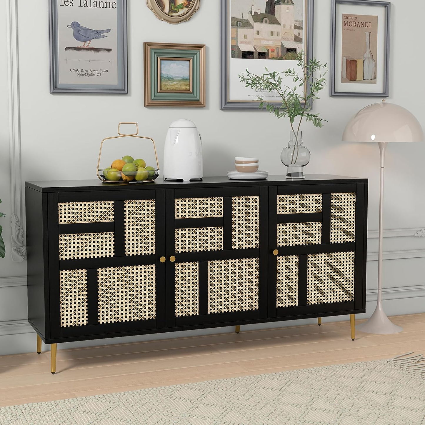 Rattan Sideboard Buffet Cabinet with 3 Doors