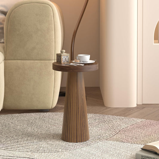Round Fluted Accent Pedestal Side Table for Living Room Bedroom