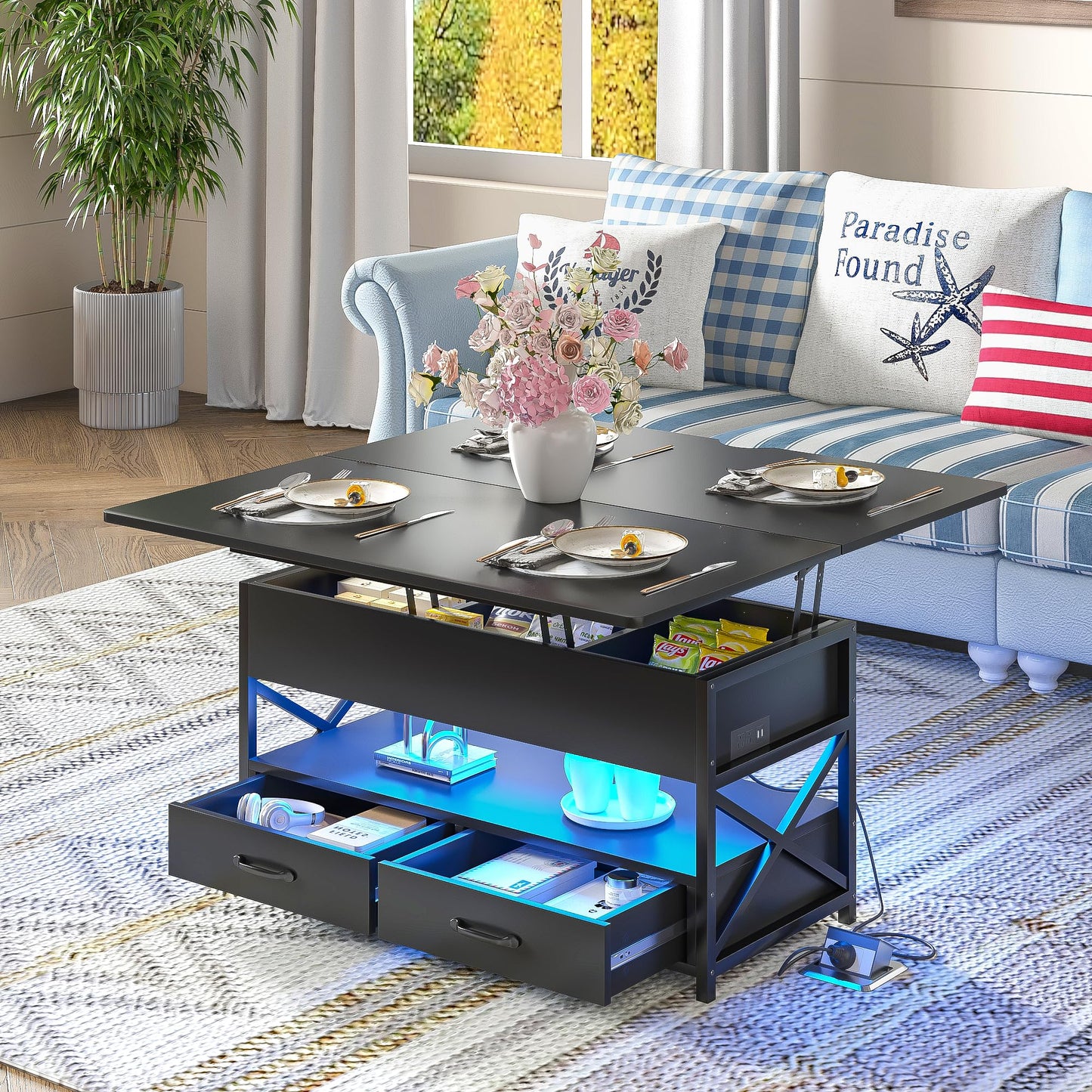 40'' Lift Top Coffee Table with LED Light