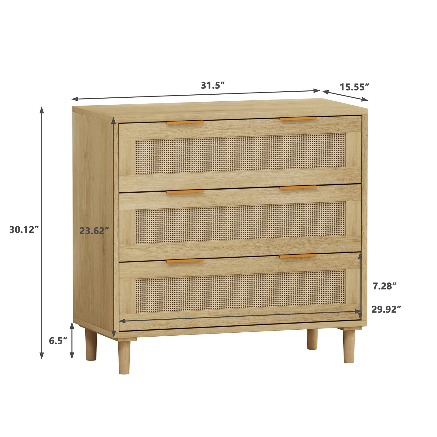 Rattan 3 Drawer Dresser