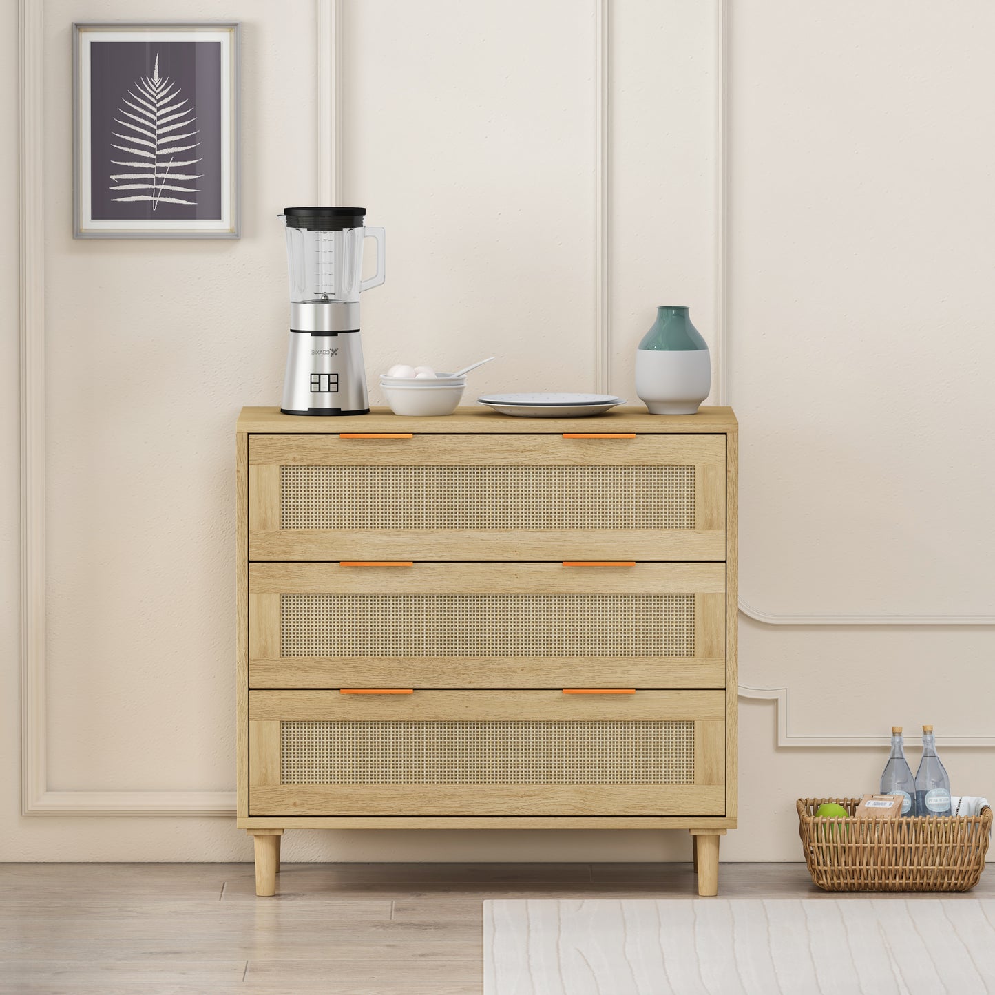 Rattan 3 Drawer Dresser