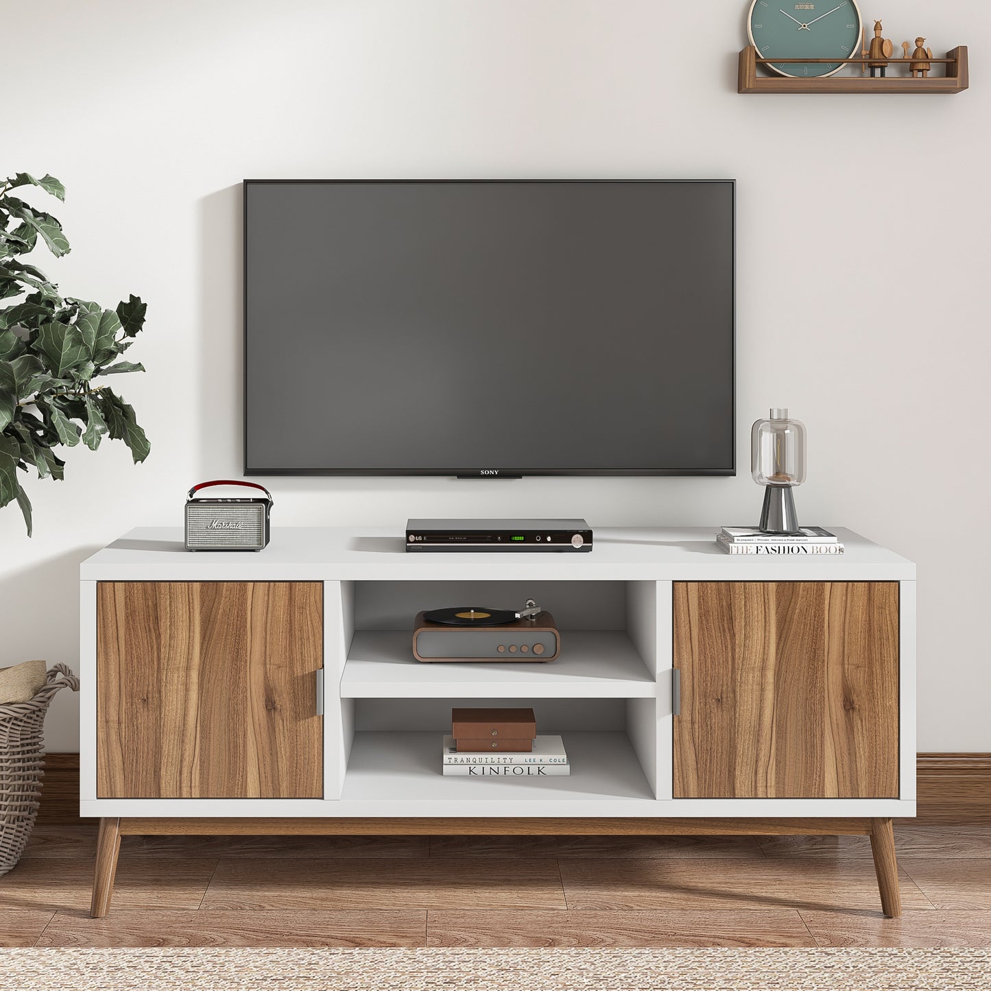 Mid-Century TV Stand for 55 inch TV with Storage