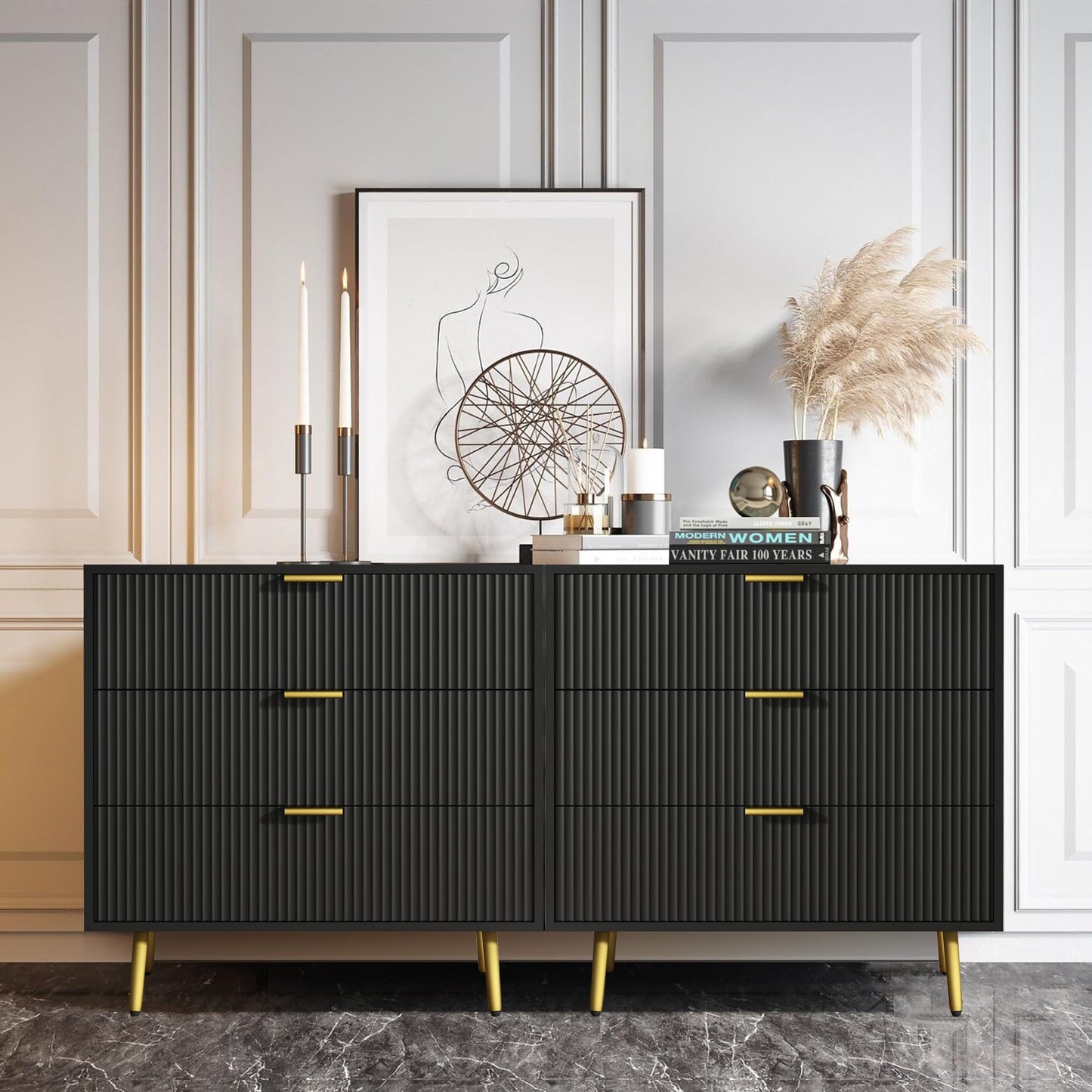 Modern Dressers Chest of Drawers with Fluted Panel