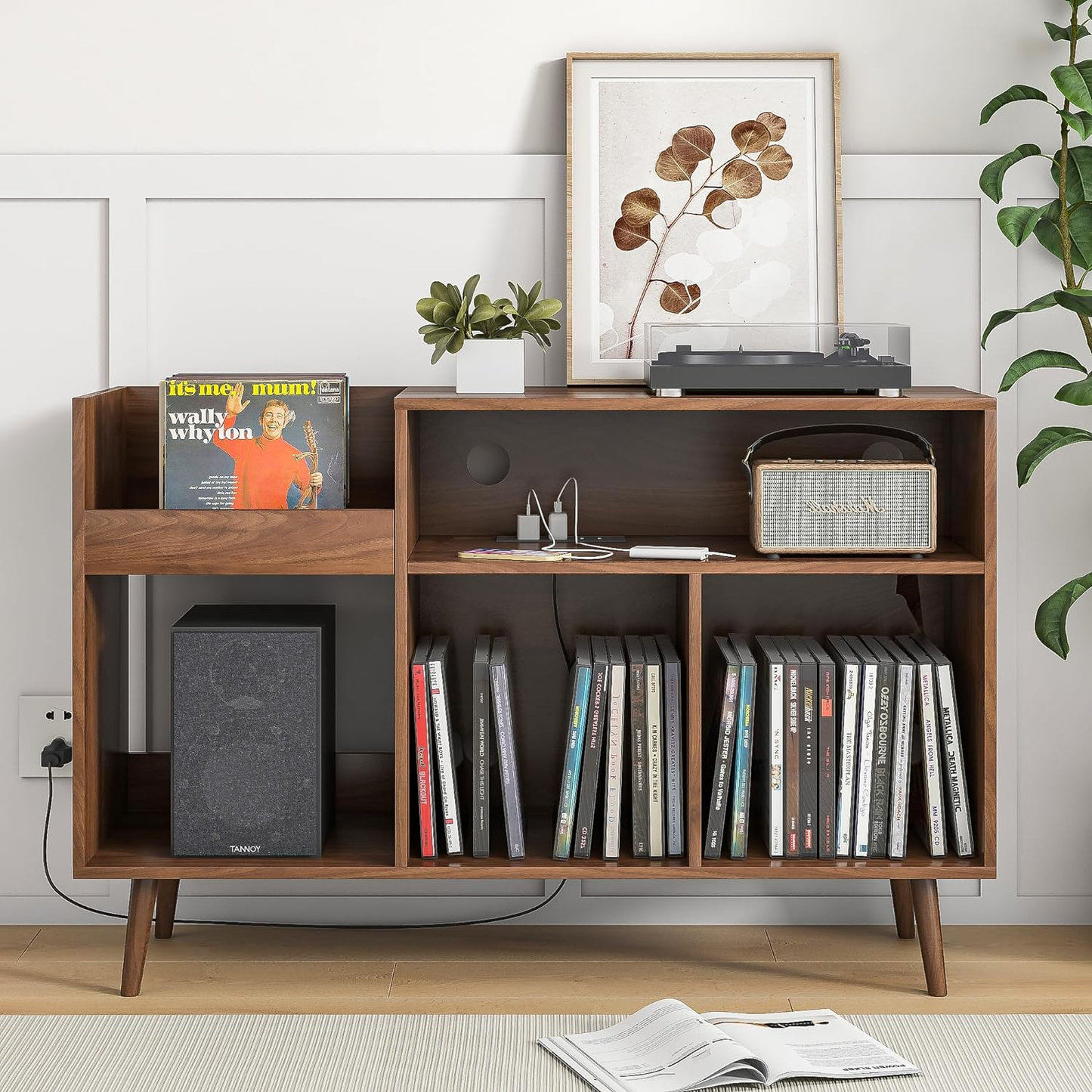 Vinyl Record Storage Cabinet with Power Outlet Stand
